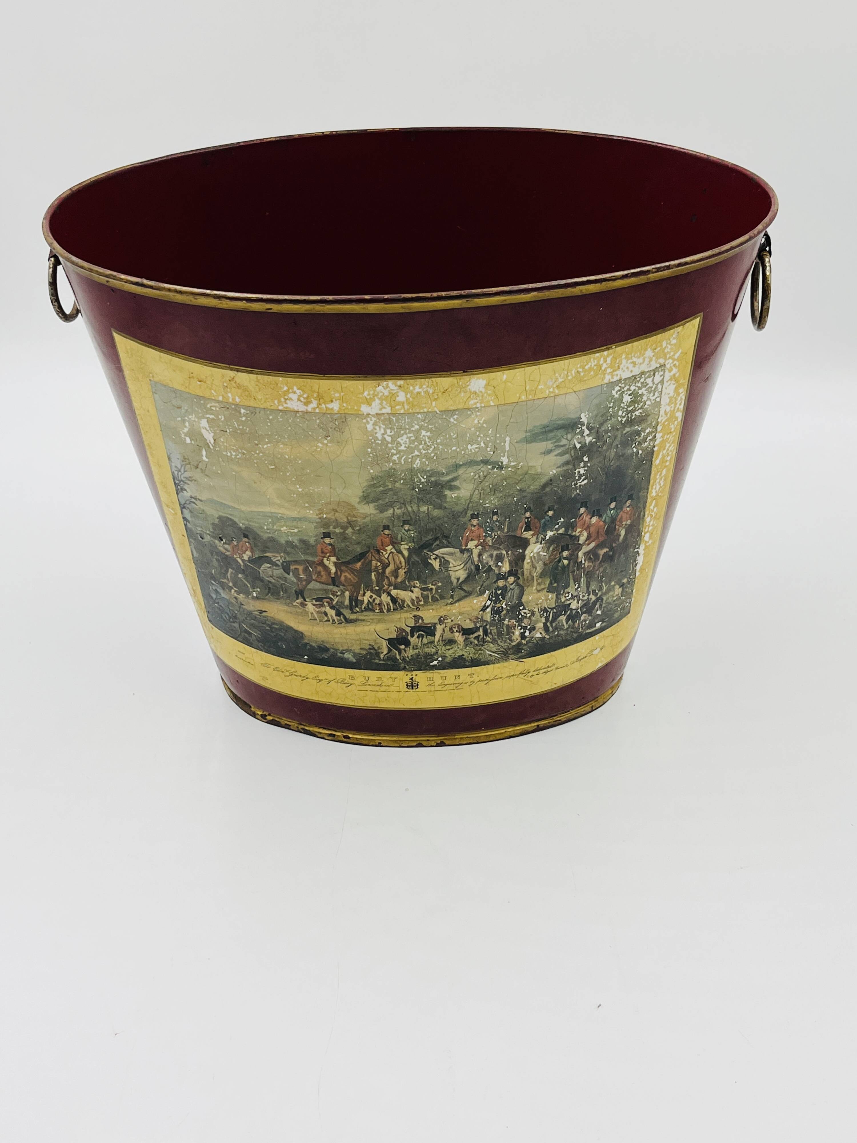 Vintage metal wastepaper basket hunting scene Bury Hunt