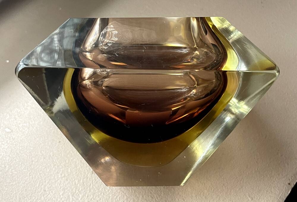 Ashtray or coin tray murano amber and brown by flavio poli