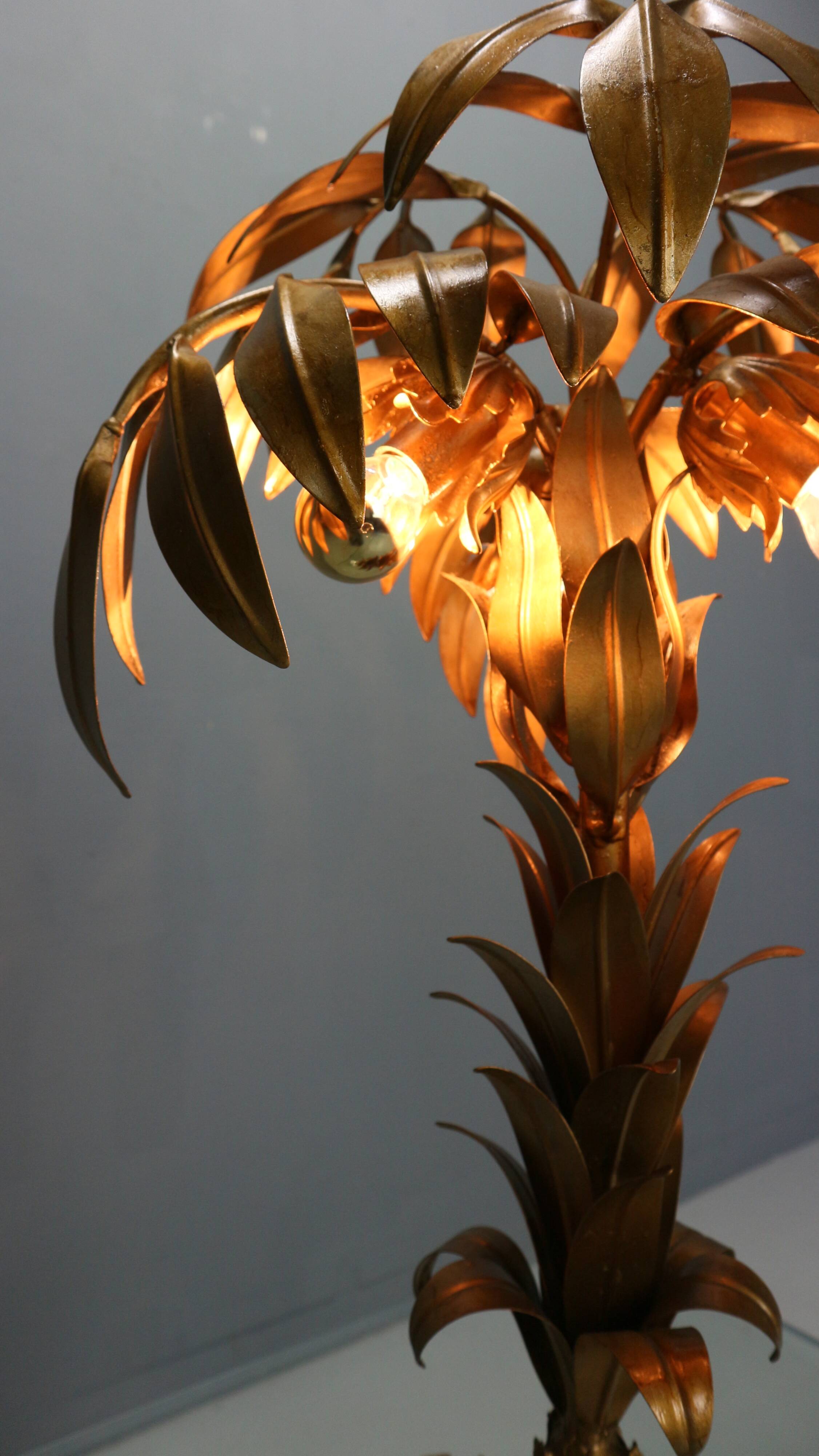 Hollywood regency Hans Kogl palm tree table lamp metal gold gilt 1970