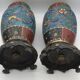 PAIR of Cloisonné Ceramic VASES, Floral Decoration, Bronze Base