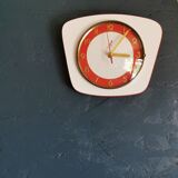 Vintage Formica clock silent trapeze wall pendulum "Jaz white orange"