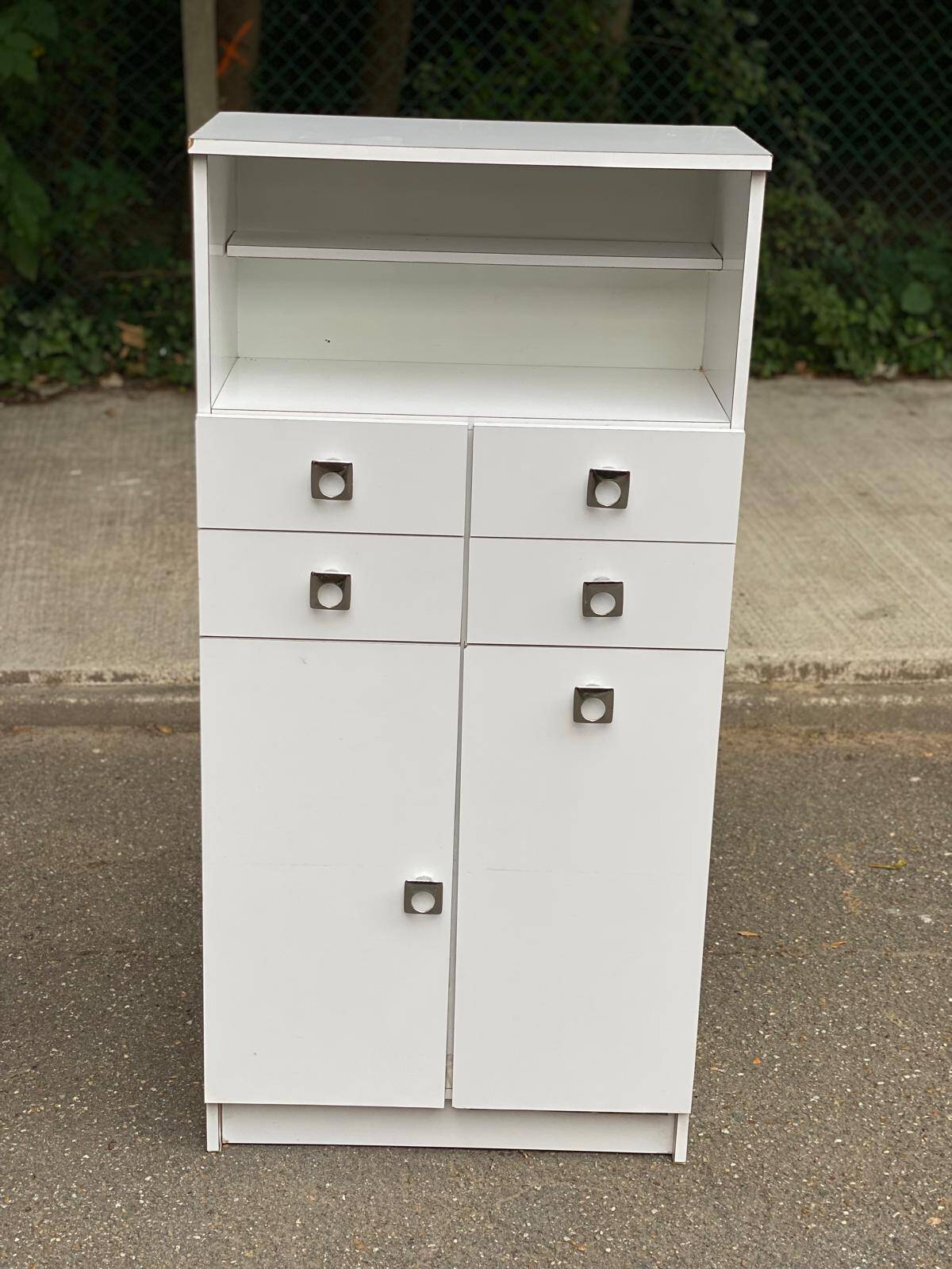 White bathroom storage cabinet from the 80s