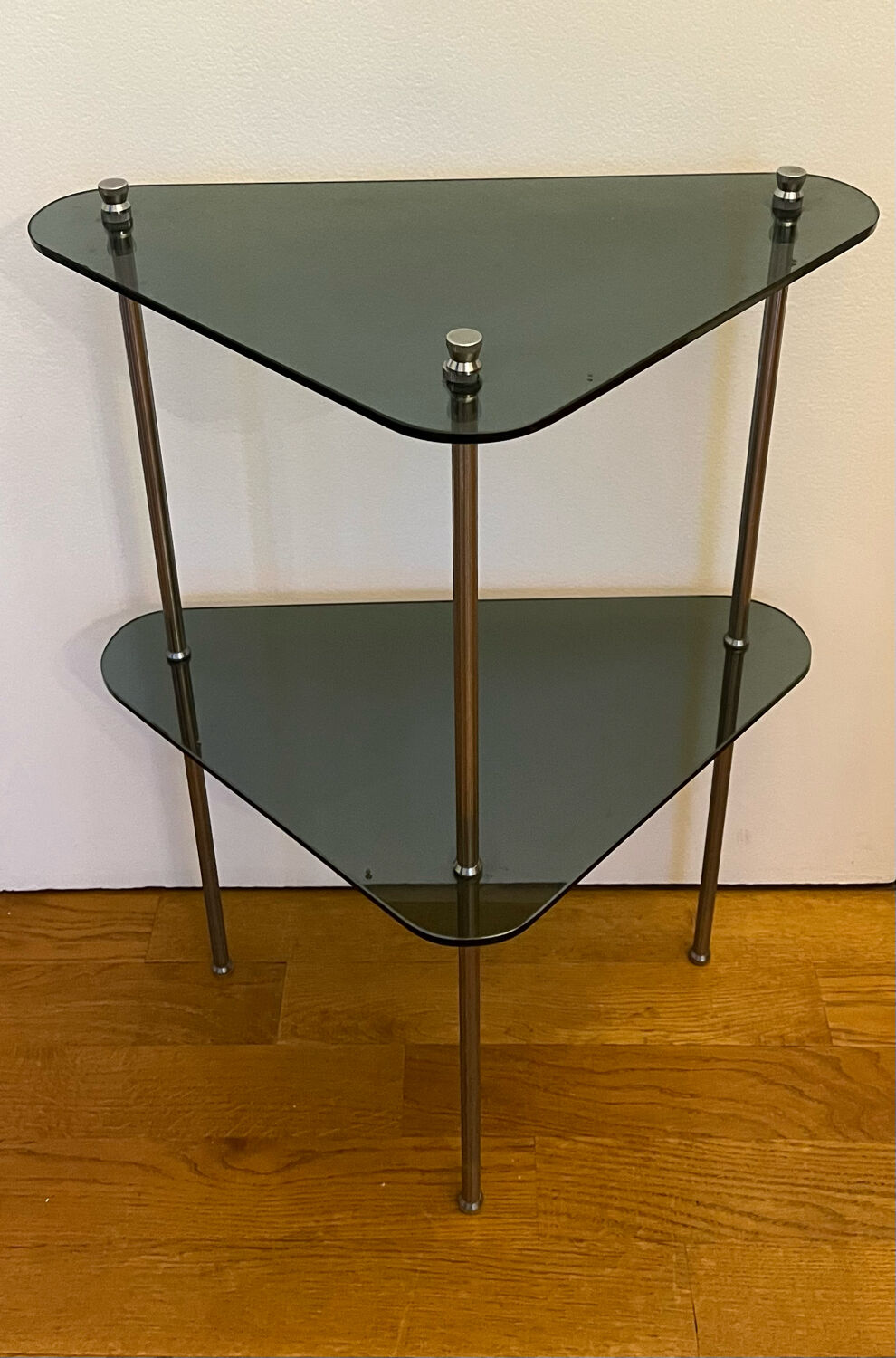 Vintage smoked glass corner shelf