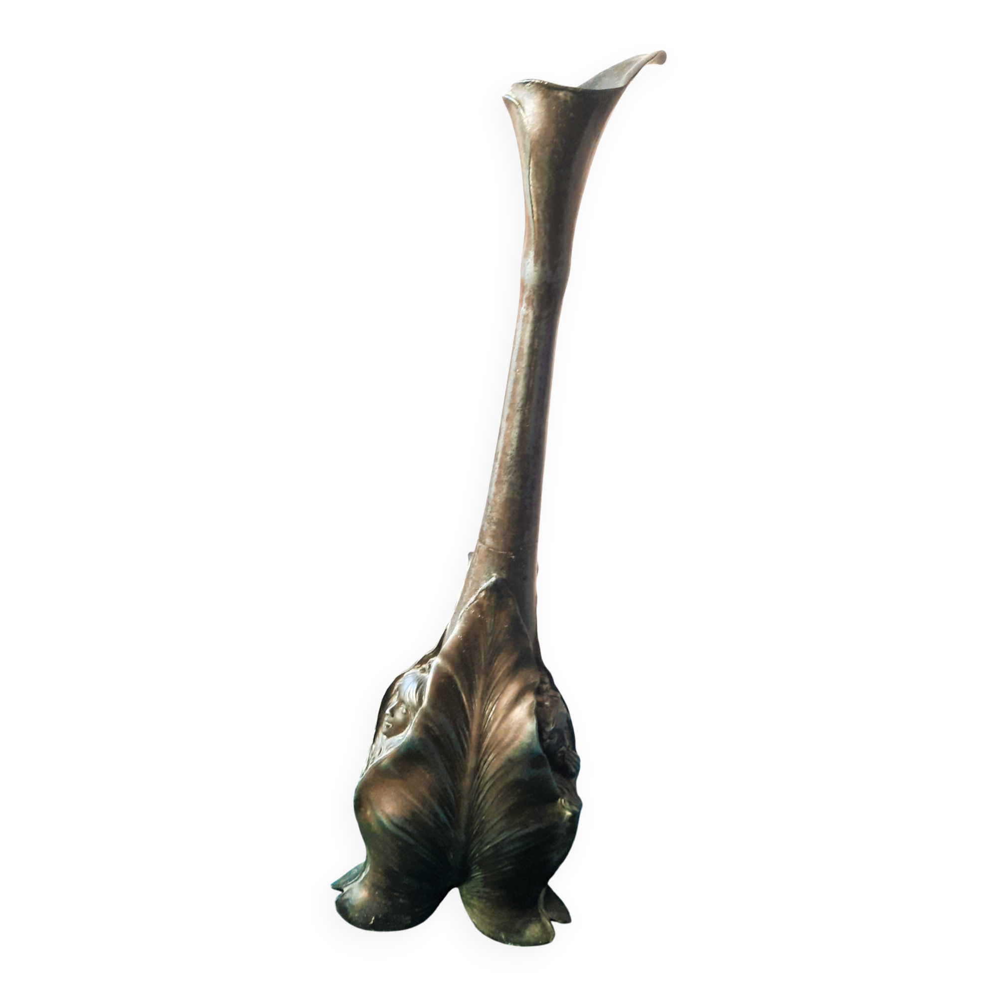 Single flower vase, Art Nouveau style, arum/calla motif and female faces.