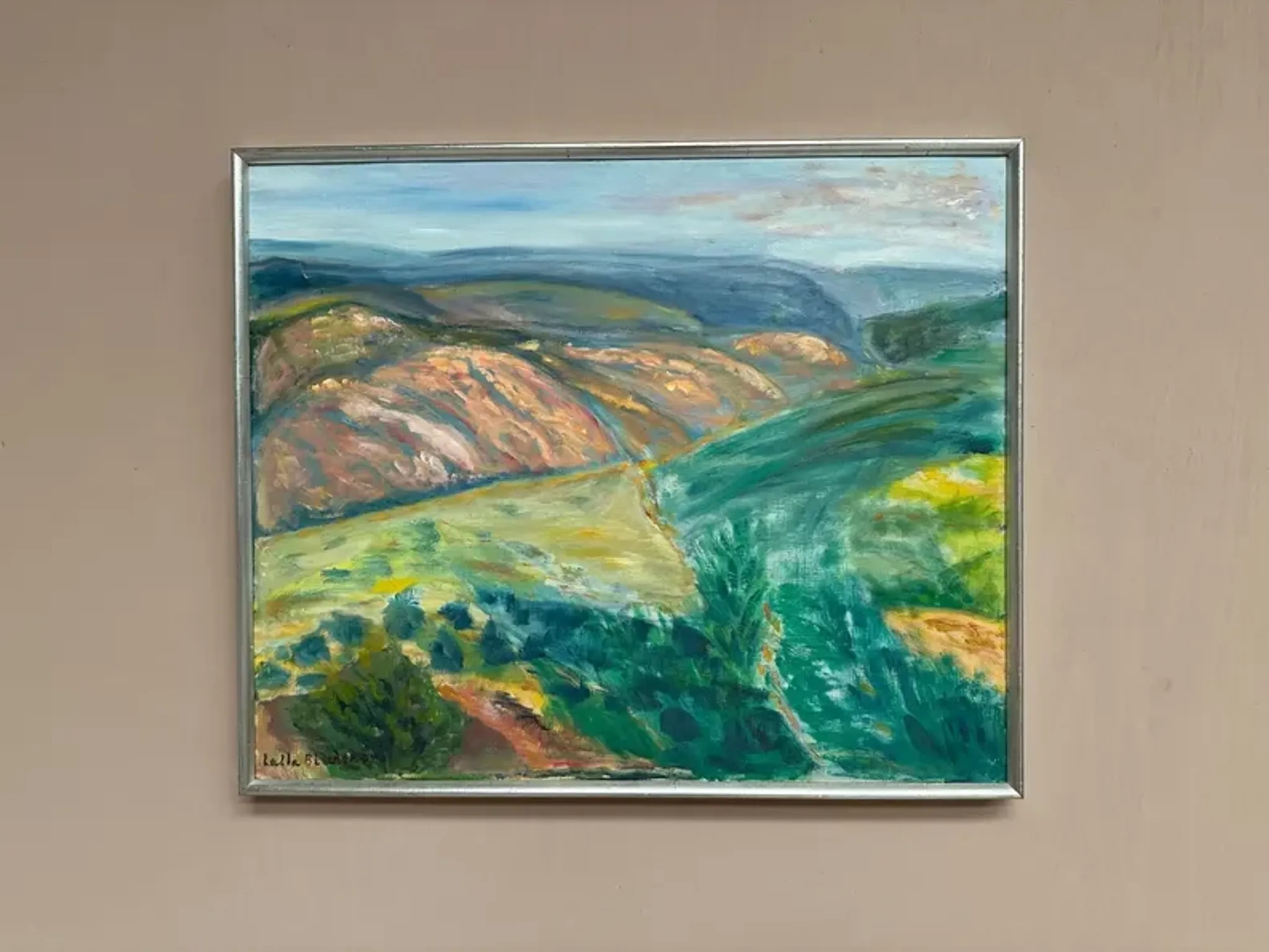 Original Swedish Oil on Canvas – "Landscape" by Lalla Blecher – Signed – Dated 1994 – Framed – 63 × 53 cm (24.8" × 20.9")