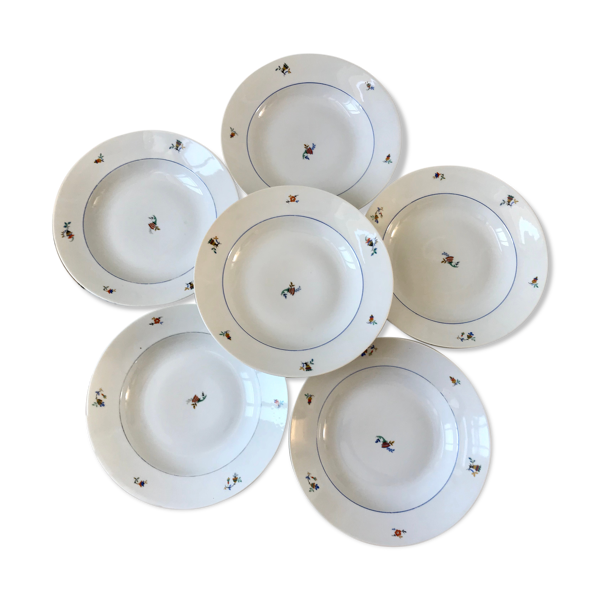 Lot de 6 assiettes creuses Made in France modèle déposé ''Tchèques'' années 50-60