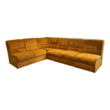 Yellow corduroy corner modular sofa, 1970s, set of 6