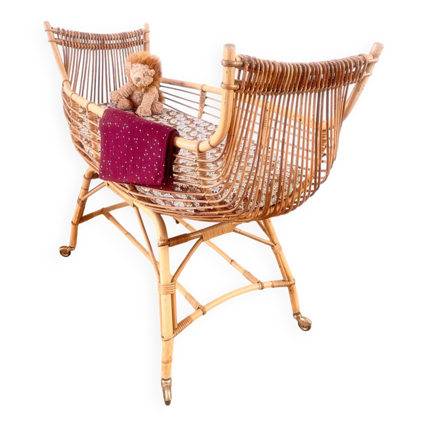 Berceau pirogue rotin vintage