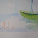 French School 20th Century D Martine: Sailboats on the sea, Signed watercolor