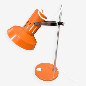 Orange and chrome lacquered metal desk lamp - circa 1970