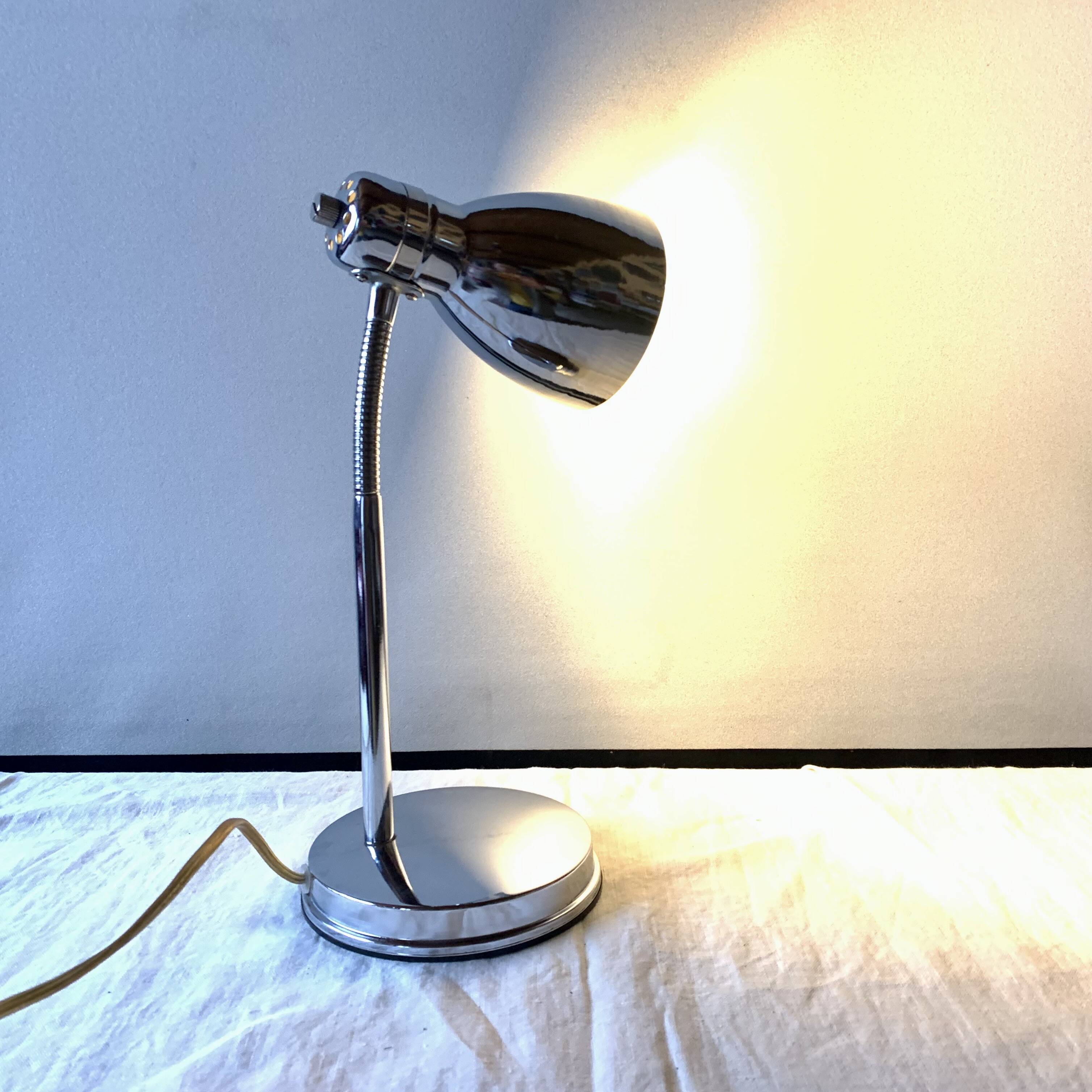Massive vintage side lamp in chromed metal