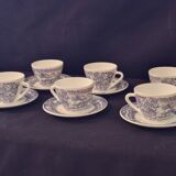 Set of six cups and saucers in opaline, vintage, RIVANEL