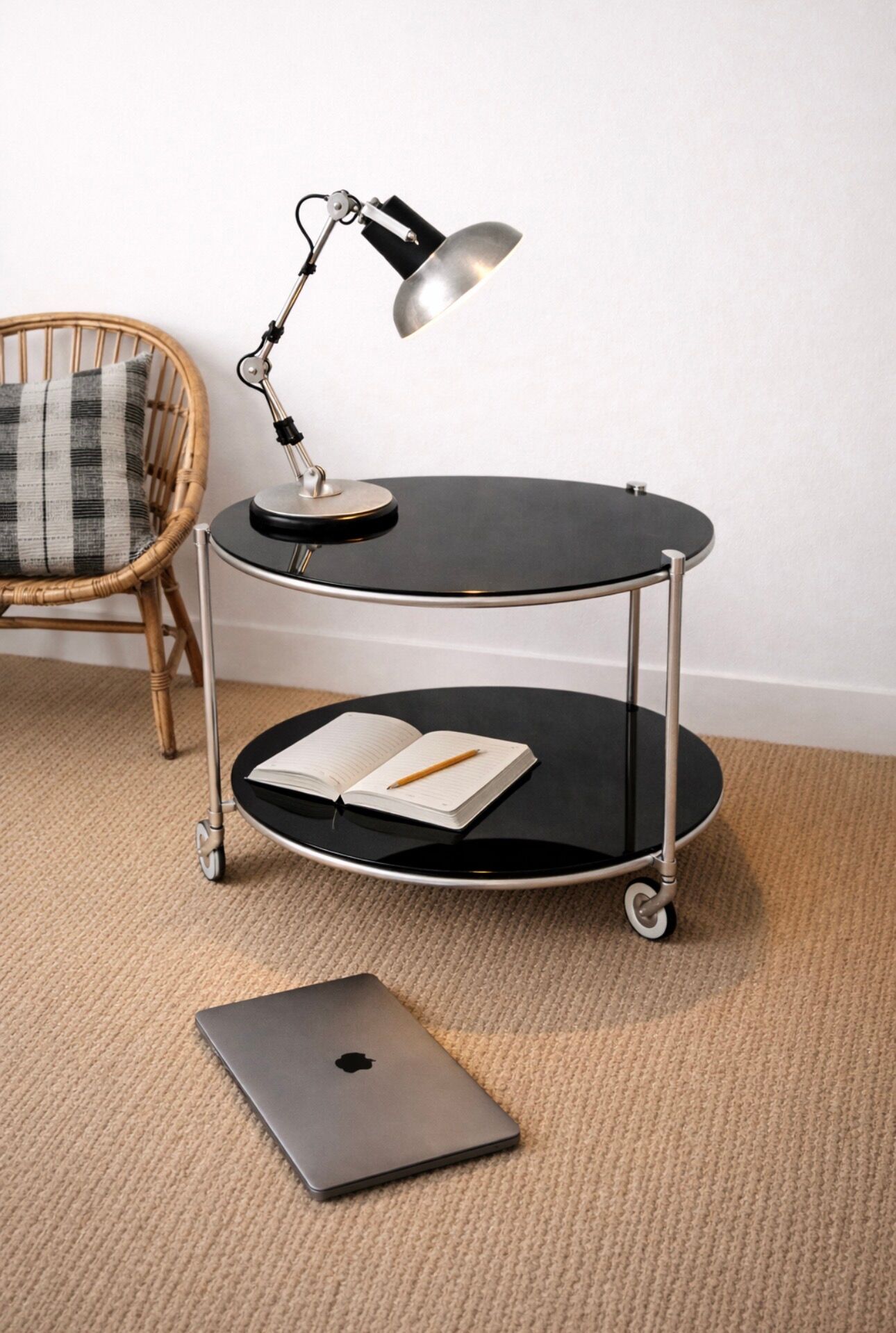 STRIND rolling side table – IKEA vintage, smoked glass & chrome