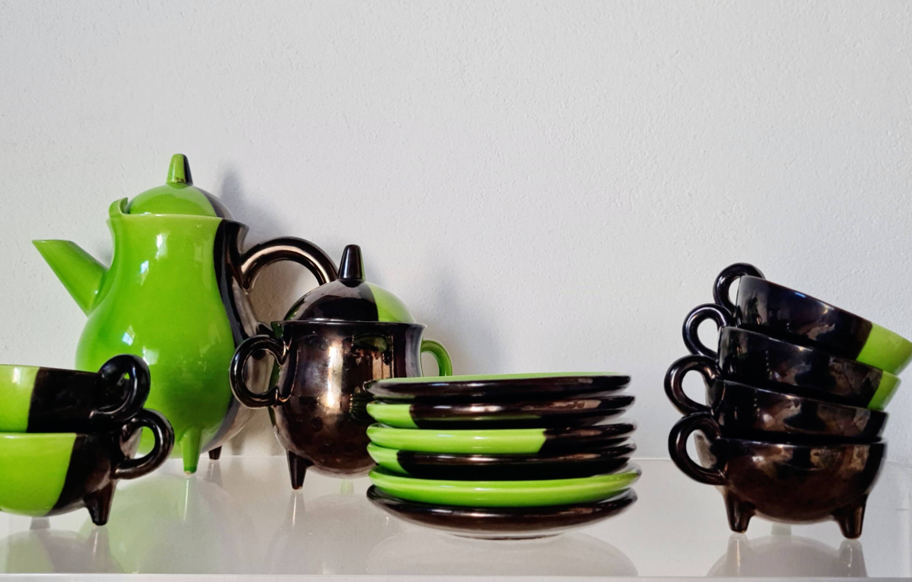 Coffee service Vallauris 1950s green – Lucchesi – vintage