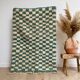 Berber carpet in blue and white checkerboard wool