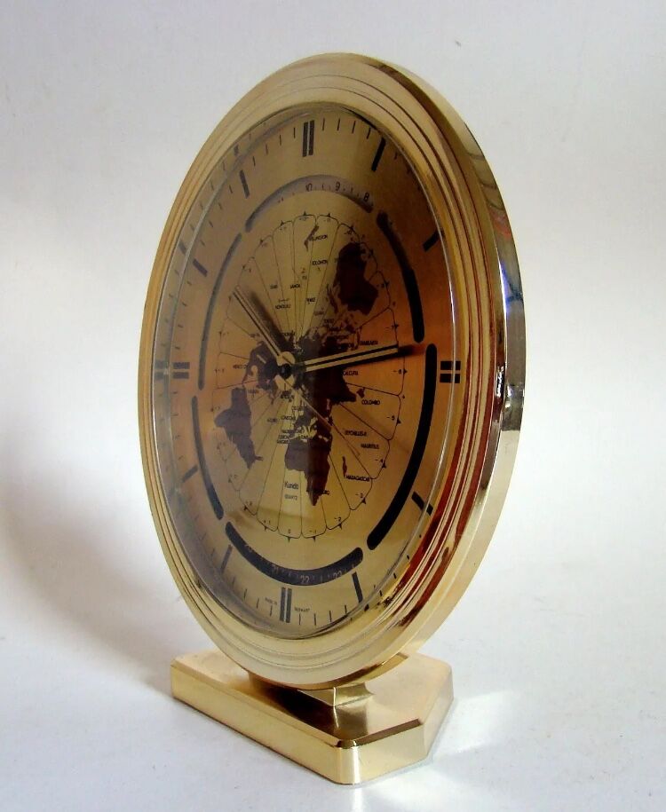Modernist clock Kienzle Kundo world timer 1970 West Germany