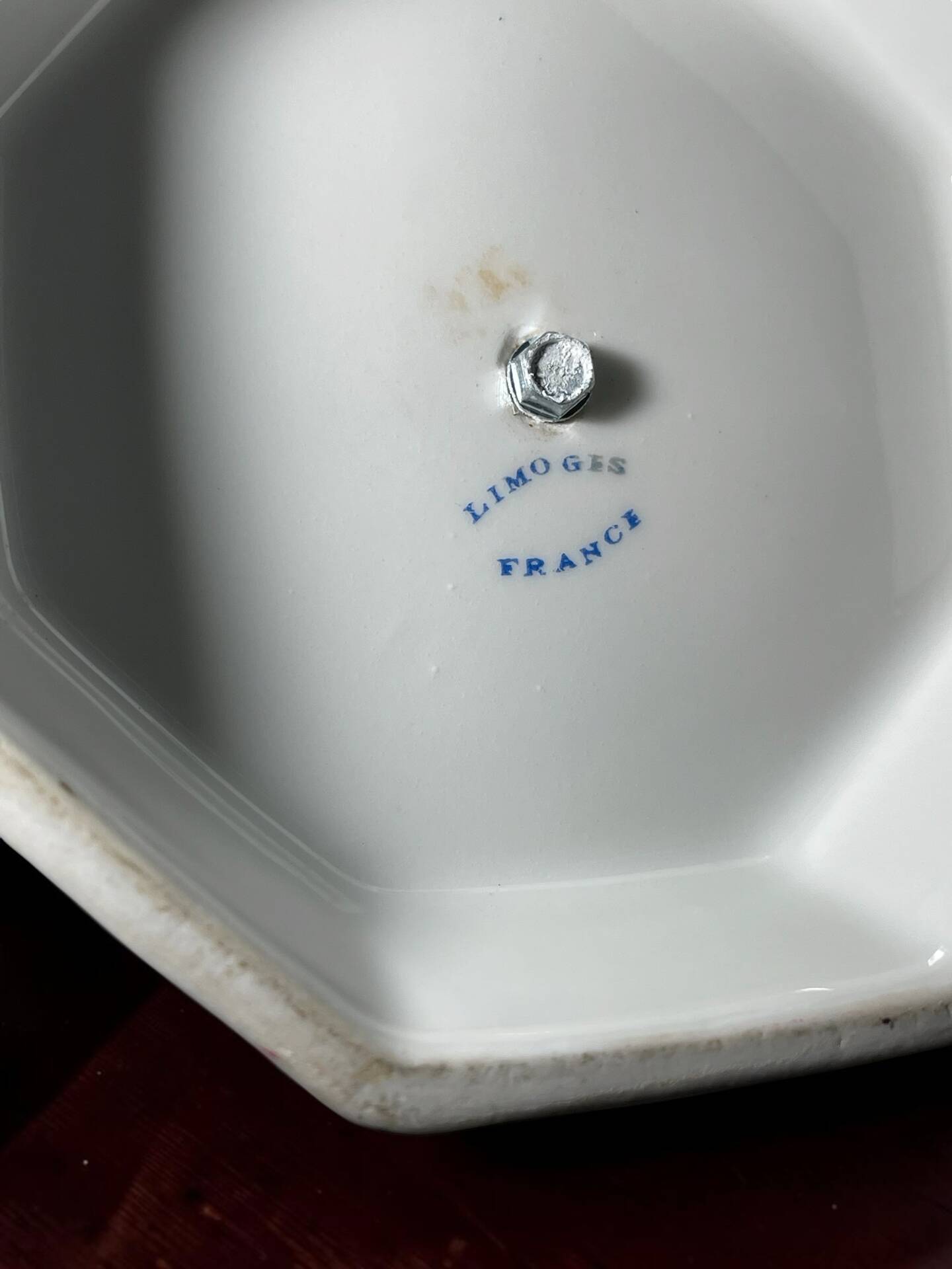 Antique serving dish in Limoges porcelain with handle – Floral decoration