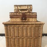 Wicker and blue gingham briefcase