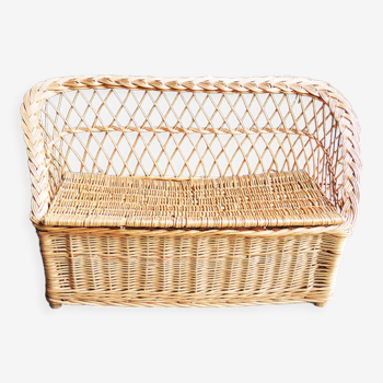 Ancien banc coffre à jouets en osier