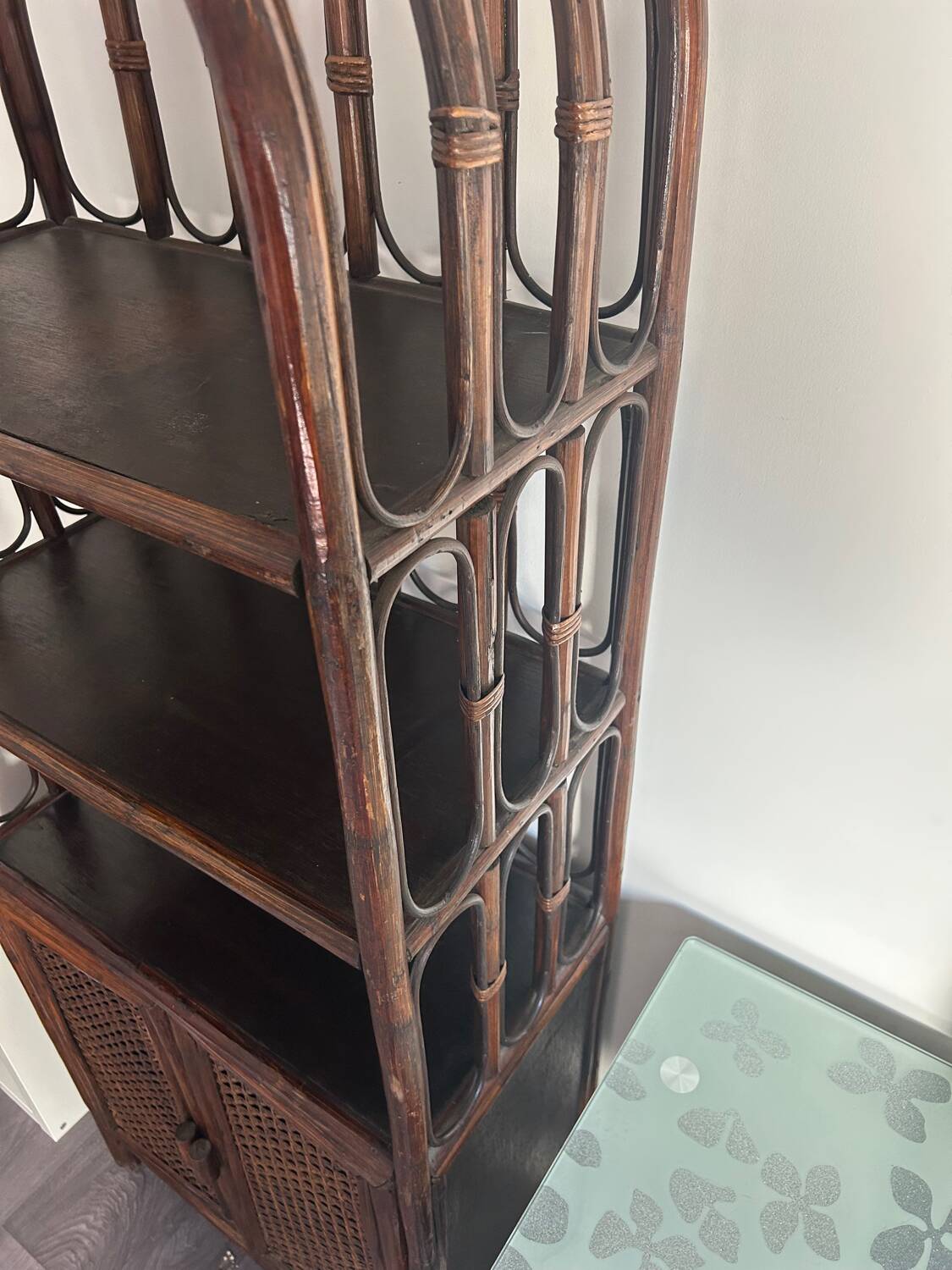 Rattan shelf / bookcase with cabinet