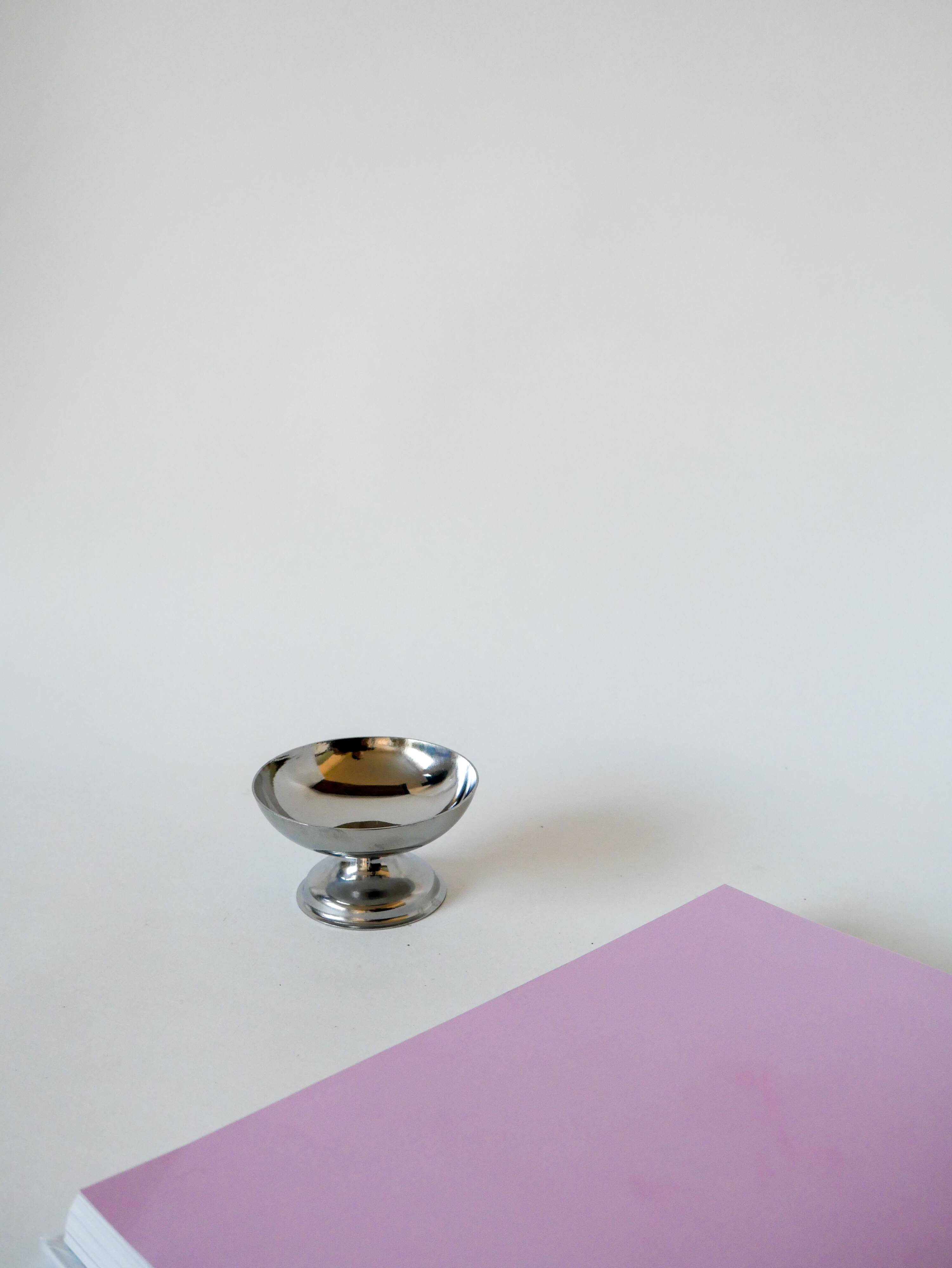 Set of 4 low stainless steel bowls 1970 9 x 5 cm