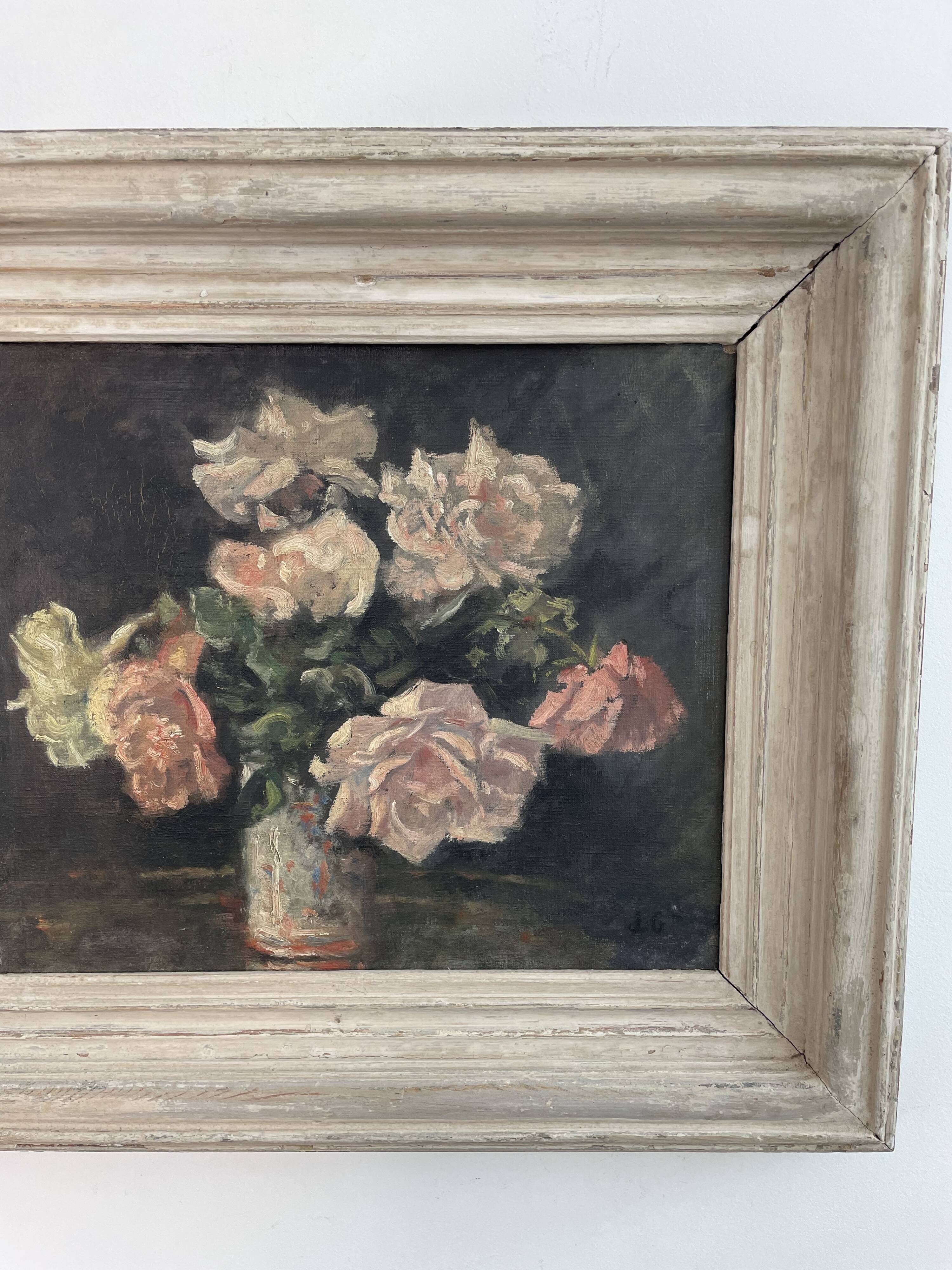 Peinture à l'huile sur toile, nature morte aux fleurs, bouquet, école française, début XXème, cadre