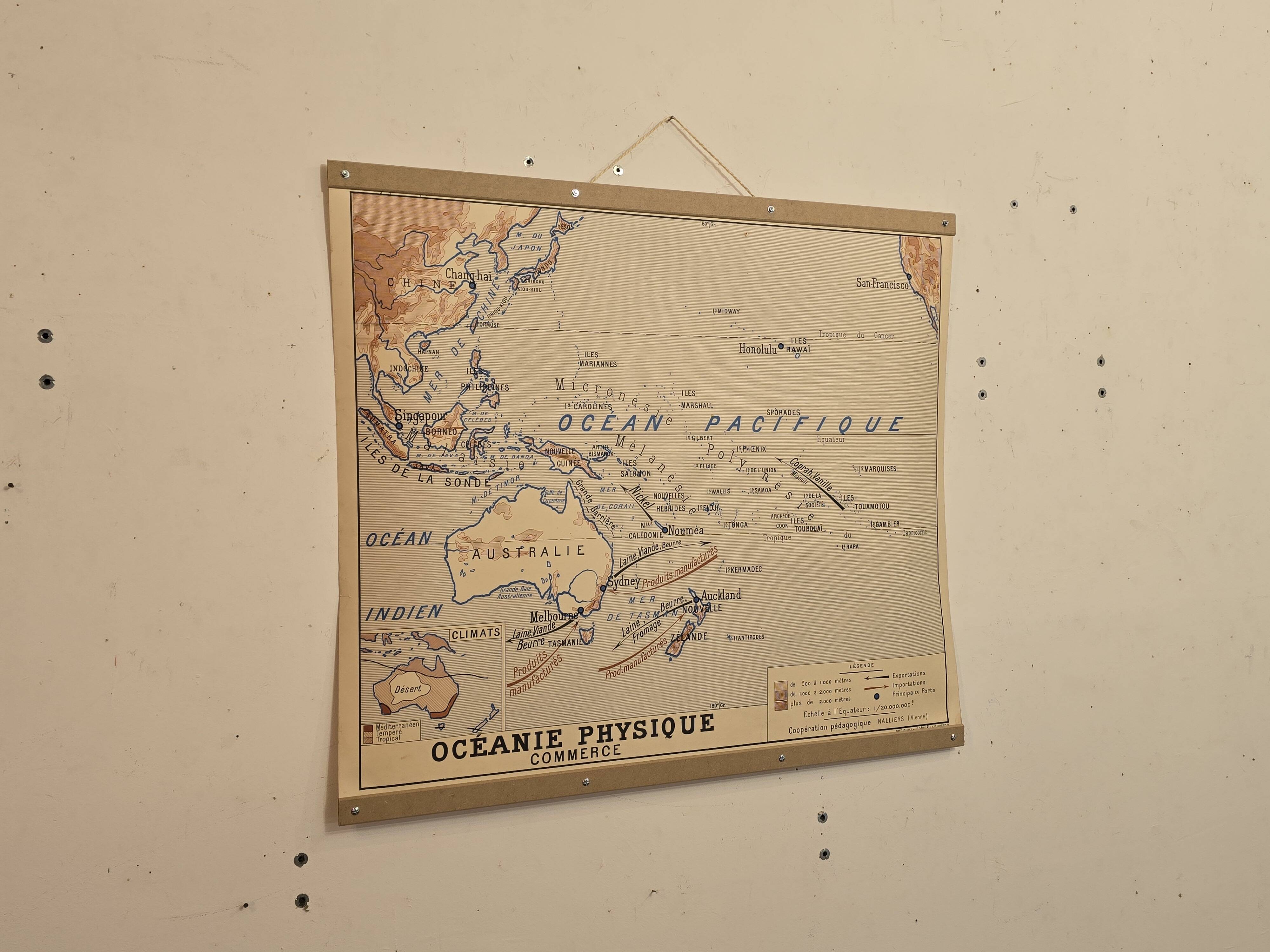 Old geography map school map Oceania political and physical co