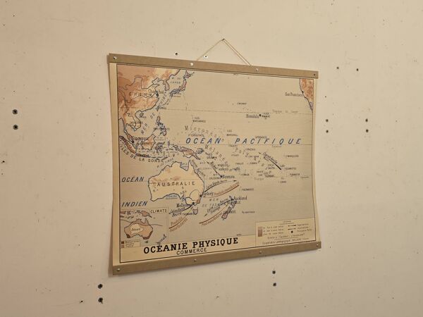 Ancienne carte de géographie carte d'école Océanie politique et physique co