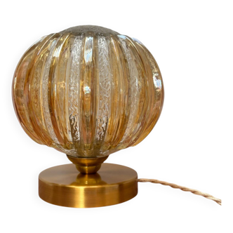 Lampe à poser globe en verre vintage bicolore