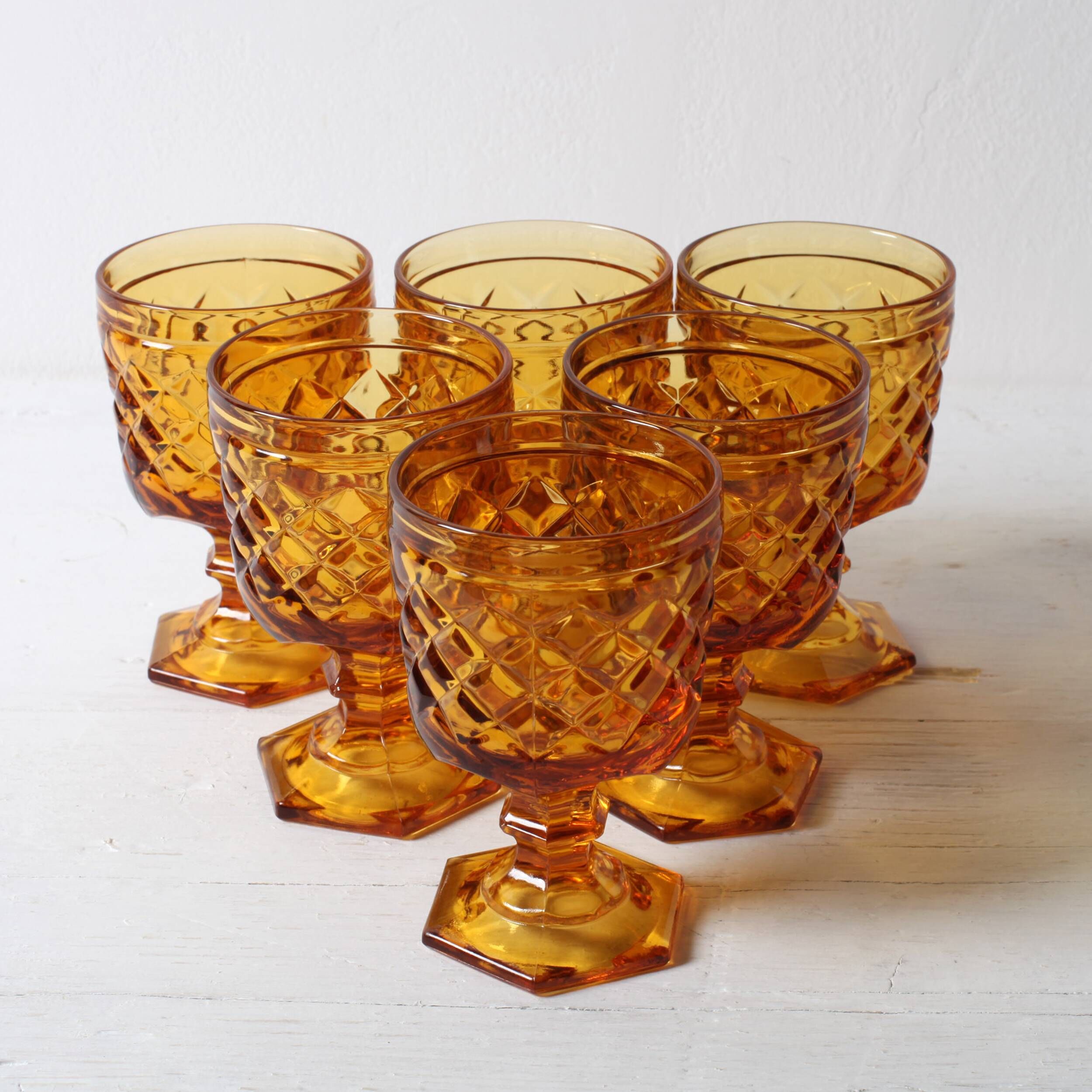 Vintage Amber Goblet Set: Italian Bormioli Stem Glasses, 1970s