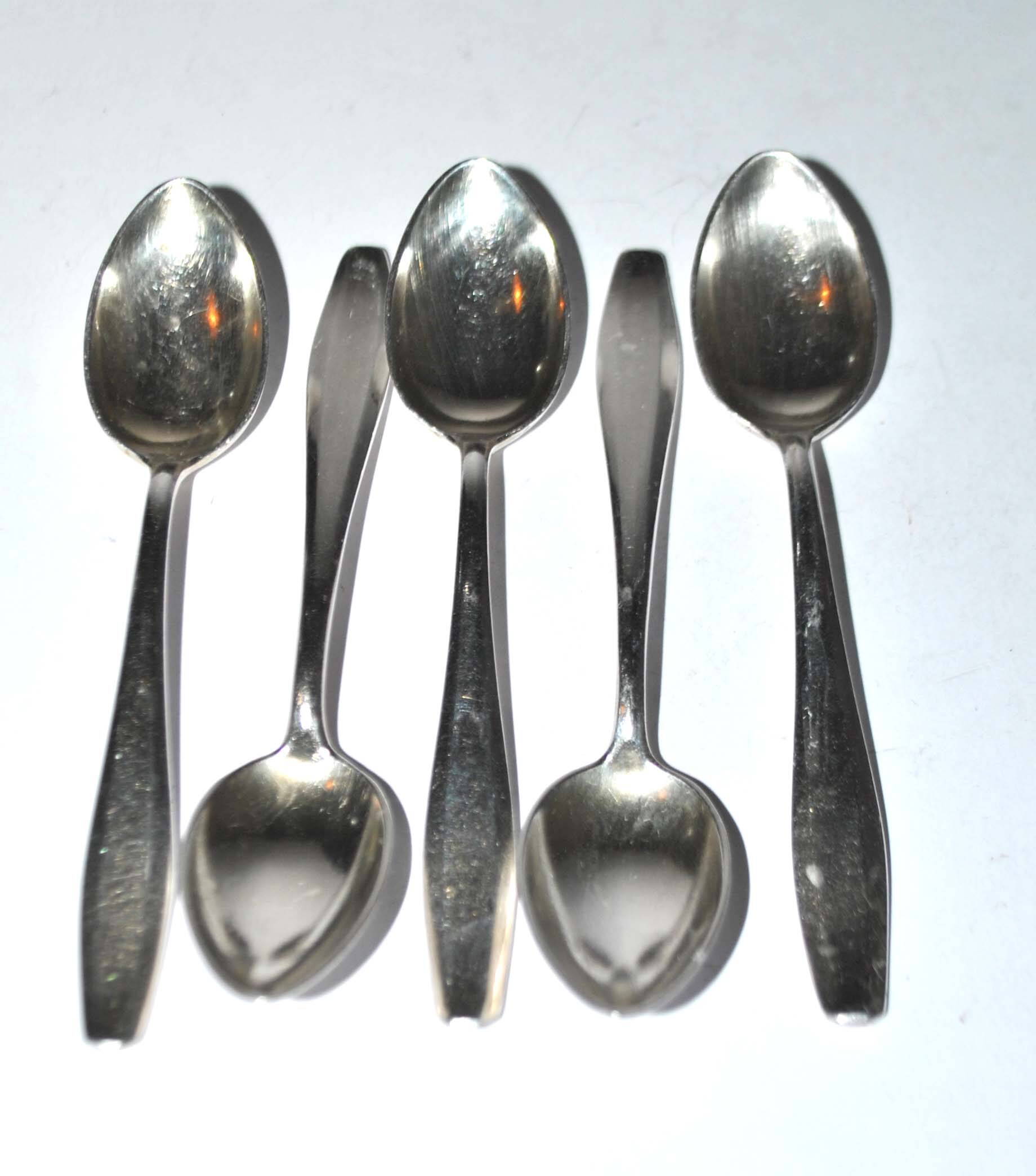 Deetjen set of 5 moka coffee spoons in silver metal design 11cm
