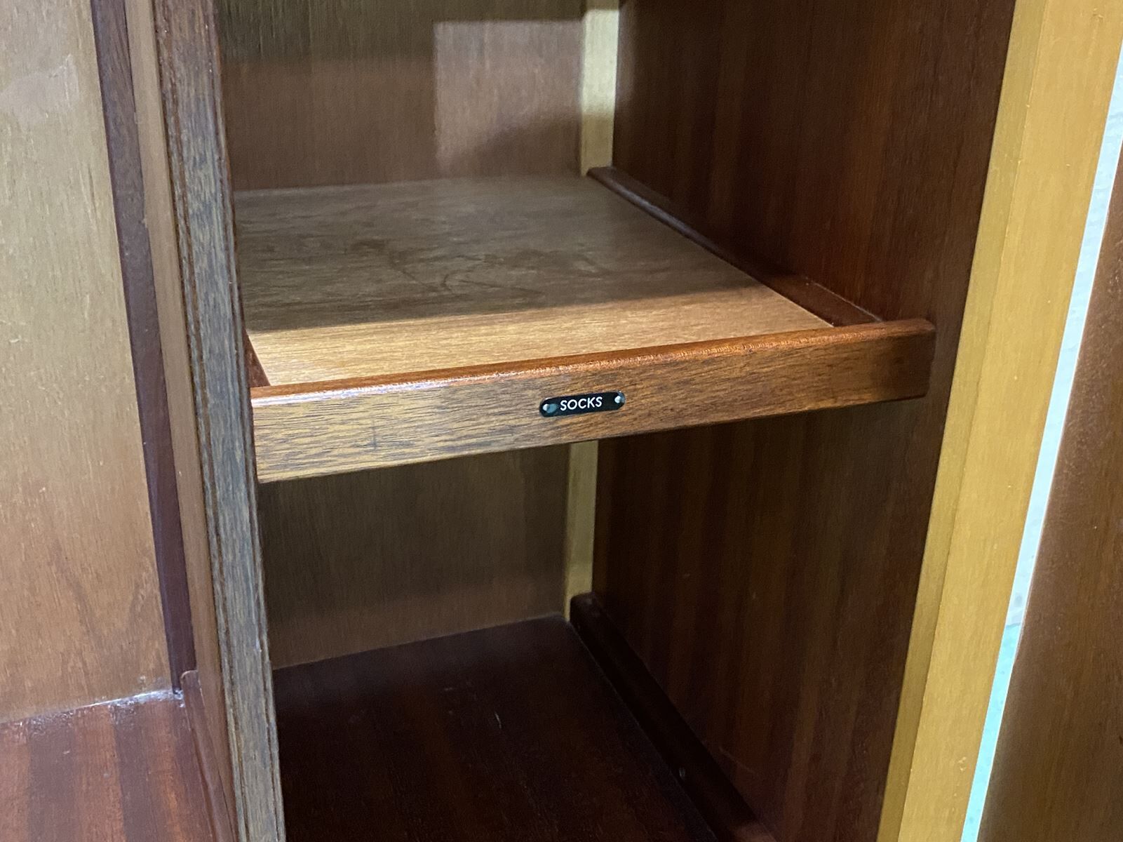 English 1960s student cabinet in elm magnifying glass