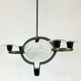 Pietro Chiesa, Art Deco chandelier in solid lacquered brass and glass. Italy 1930s