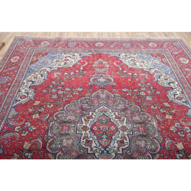 1970s Vintage Persian Handmade Wool Red Oversized Rug 297x378