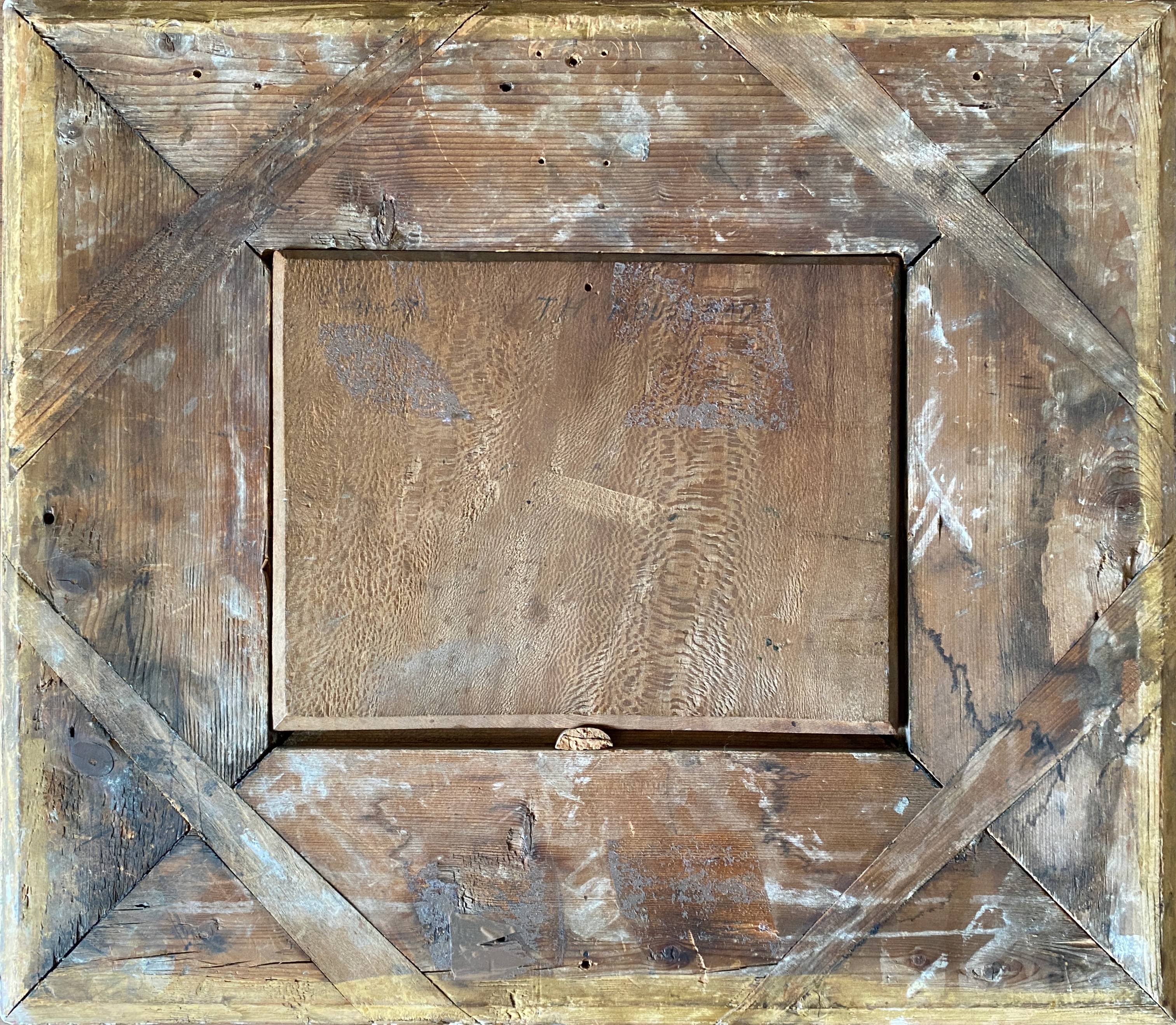 Painting "Landscape with washerwoman" cf. Théodore Rousseau XIX° + frame