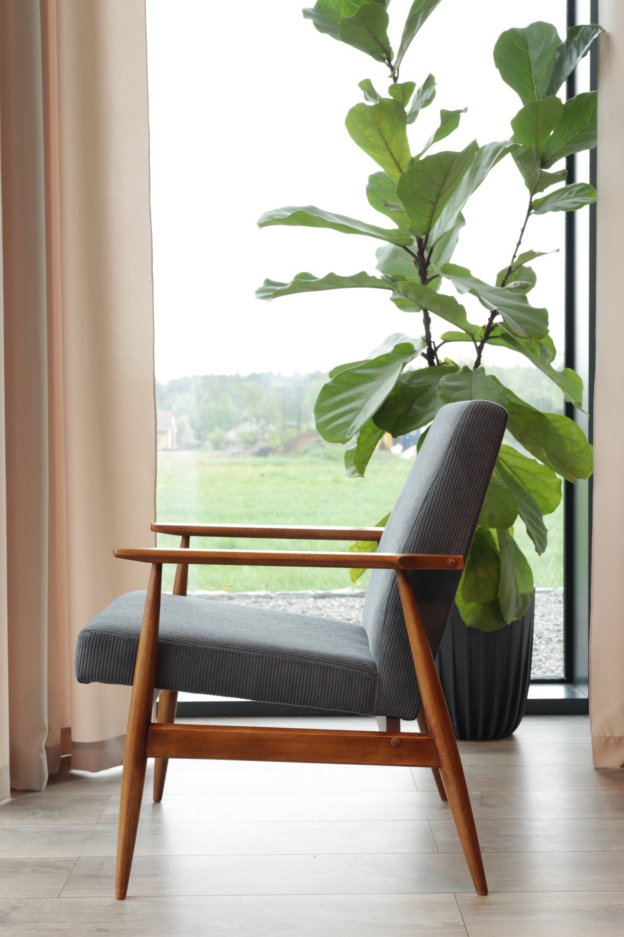 Scandinavian modern armchair graphite corduroy H.Lis