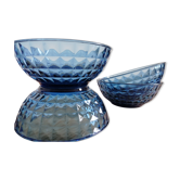4 Bols bleus en verre ciselé
