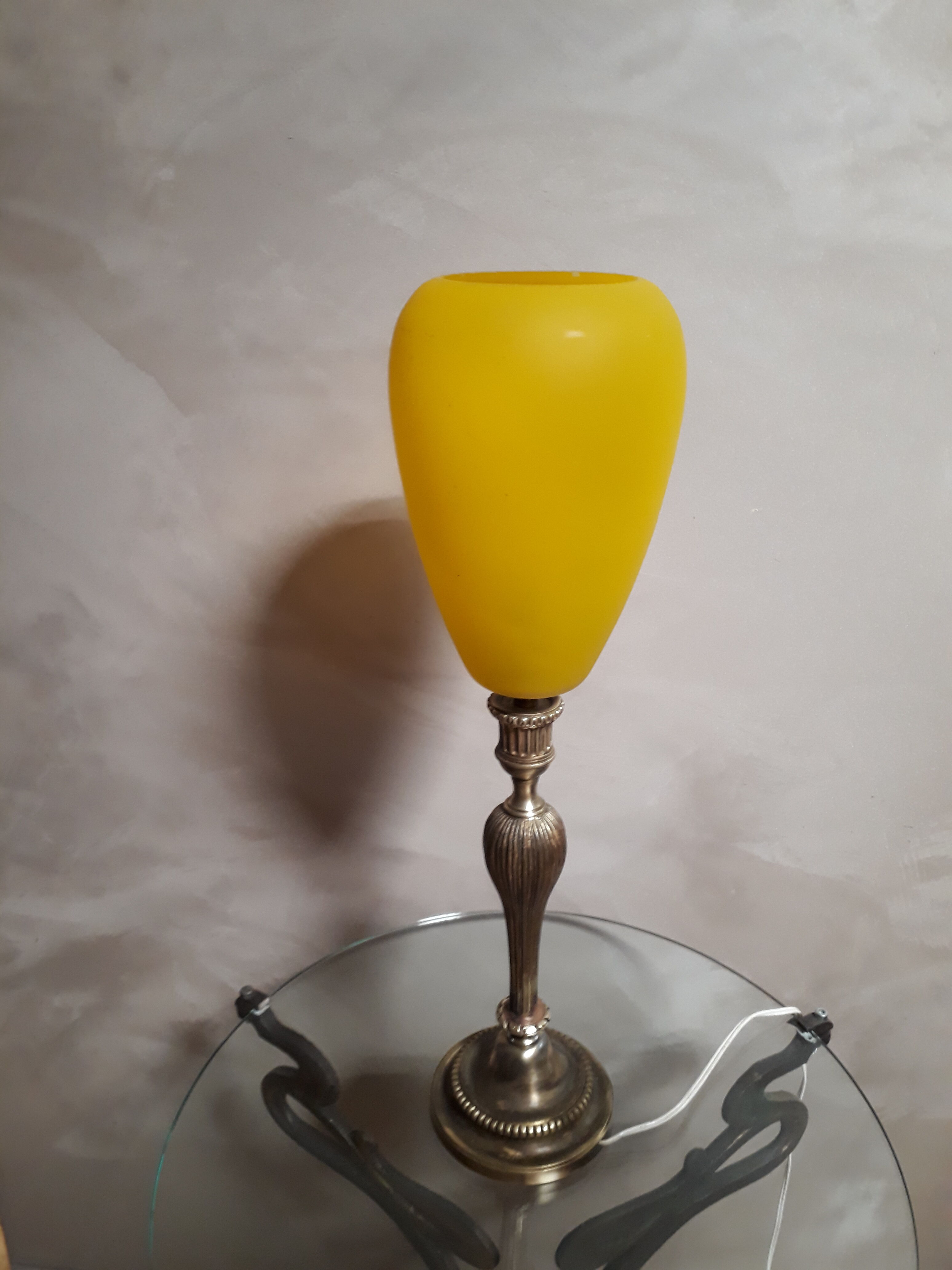 very large lamp bronze lampshade day opaque yellow glass 1940 about ,,57x15