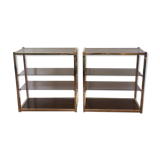 Pair of consoles brass shelves and smoked glass design Roche Bobois