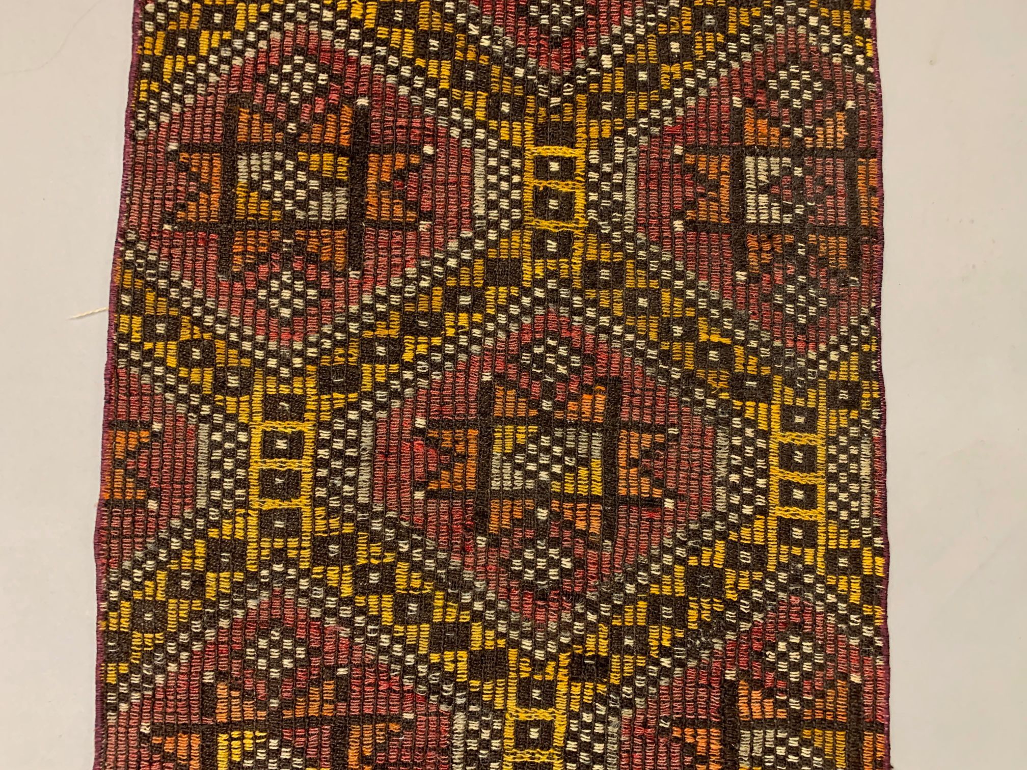 Old Turkish narrow Kilim Runner 314x64 cm, shabby chic, vintage kelim Red Black