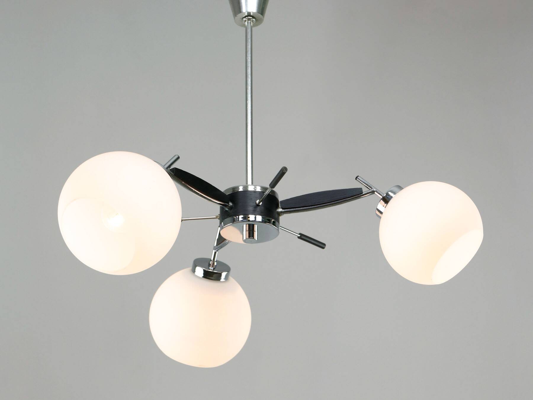 Space Age Italian Chrome and Opaline Chandelier, 1970s