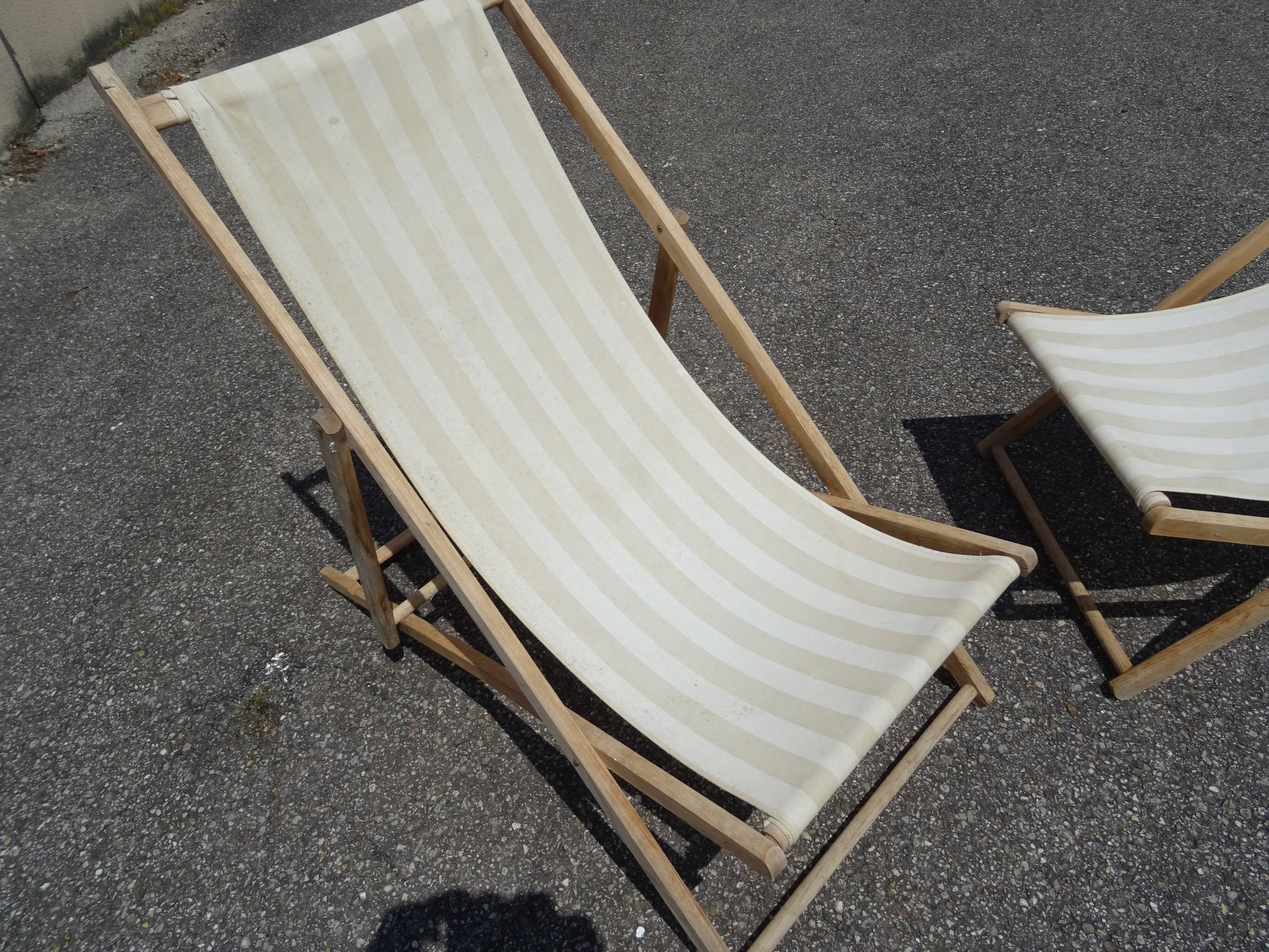 Pair of vintage striped loungers