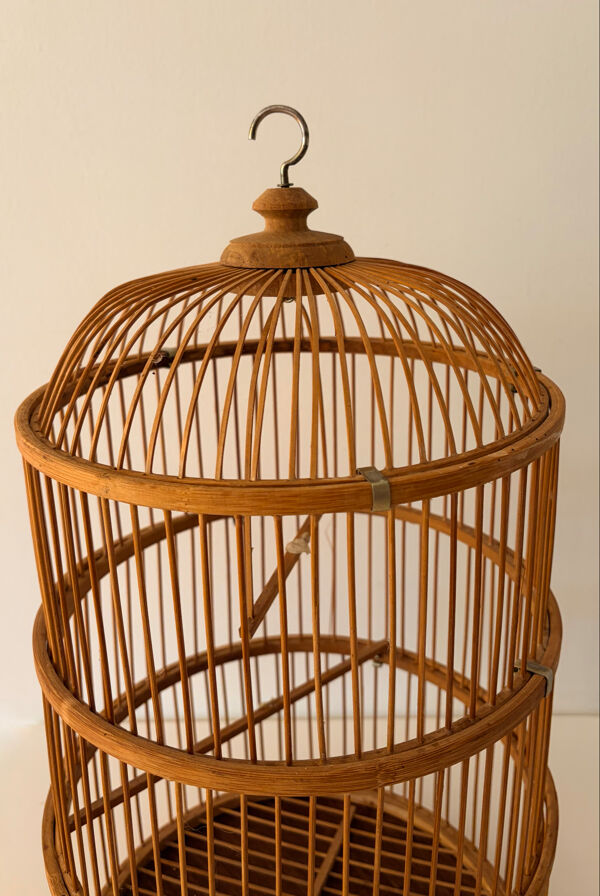 Grande Cage à oiseaux en bambou et rotin des années 70