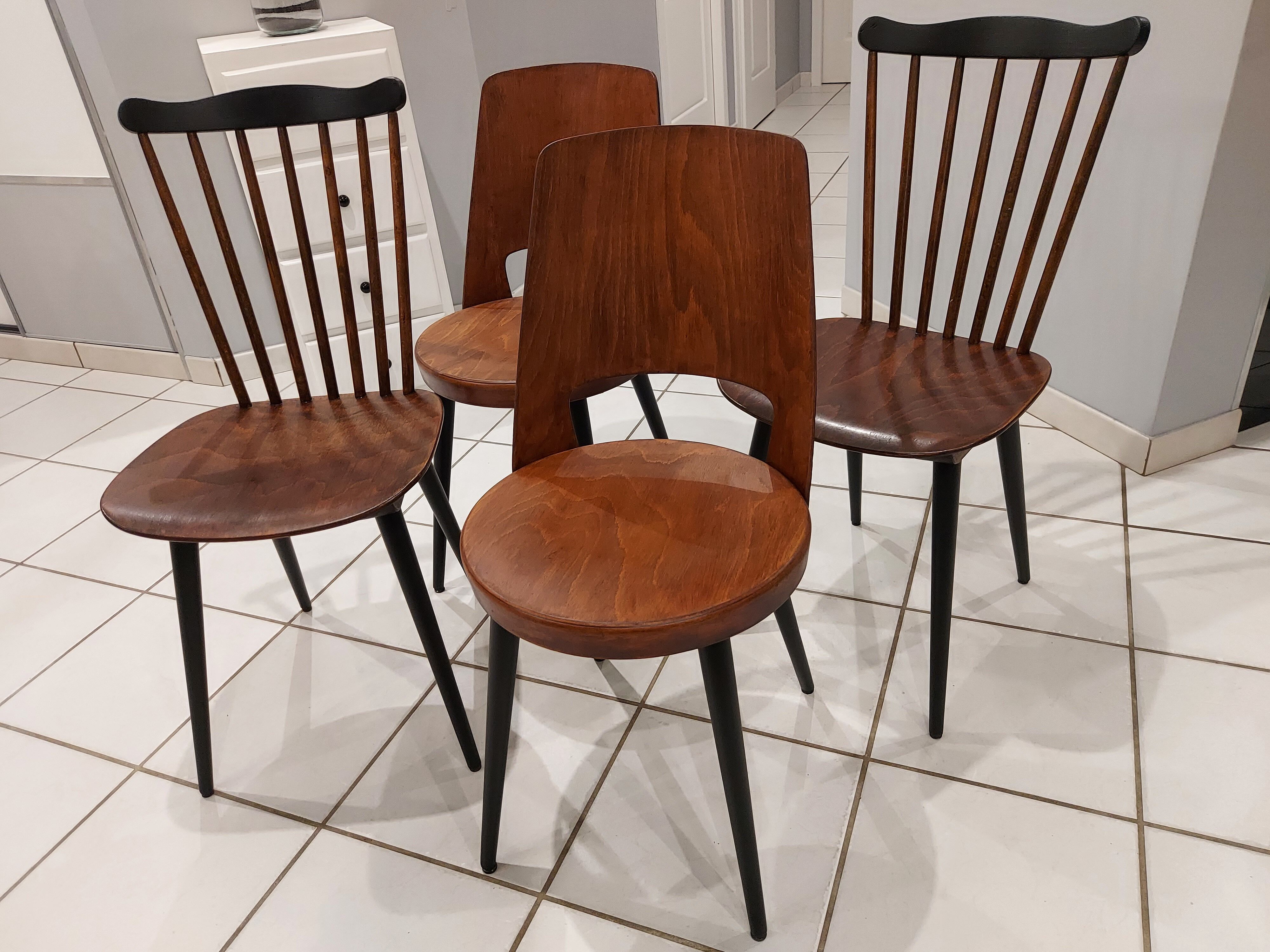 Suite of 4 chairs of bistrot Baumann vintage model Mondor and Minuet