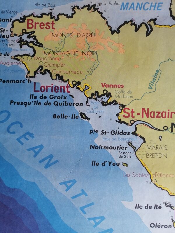 Carte scolaire vintage mdi France - Côtes de l'atlantique.