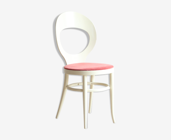 Chaise Mouette Baumann des années 70 en bois laqué blanc et velours