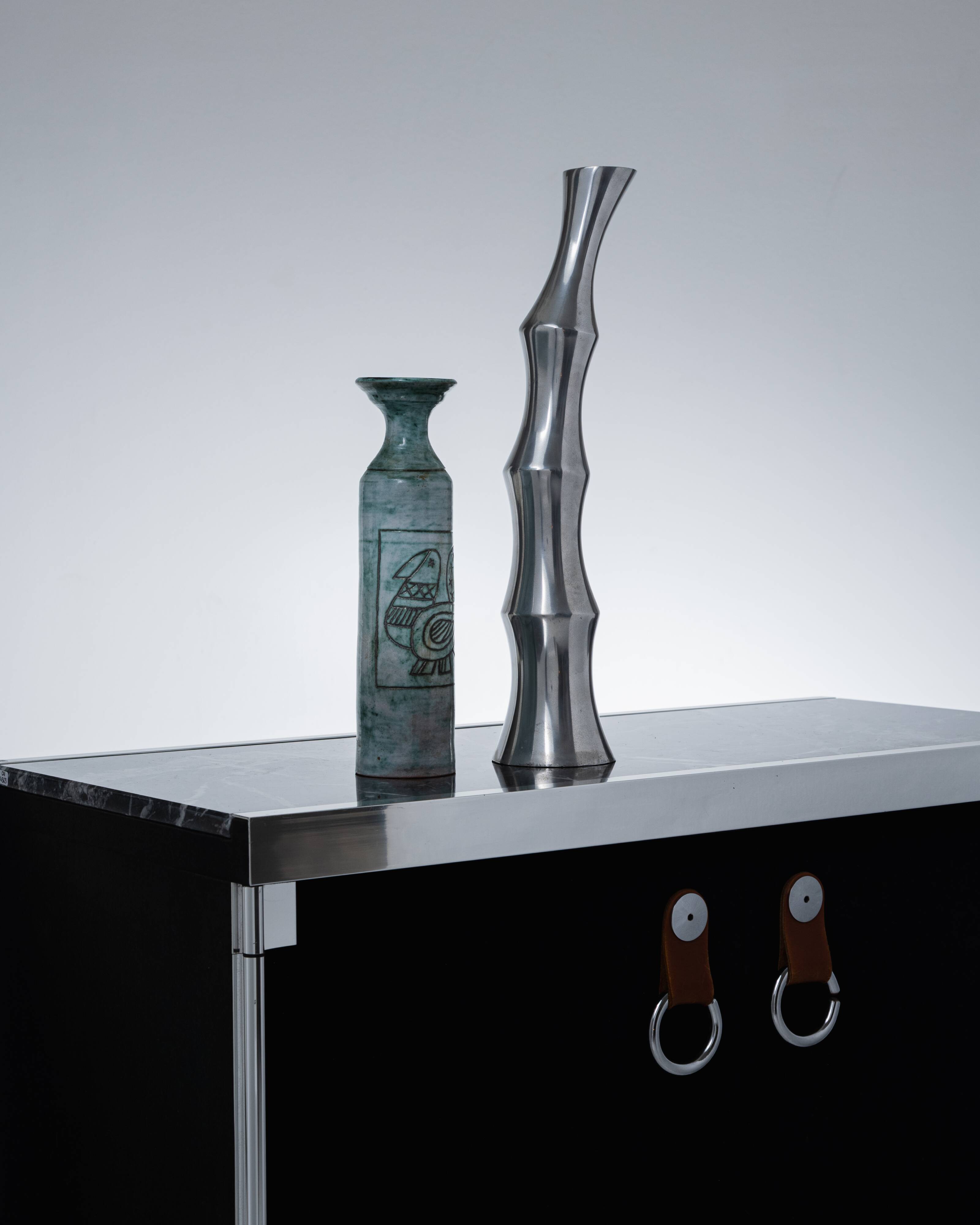 Vase bambou en métal, 1970s