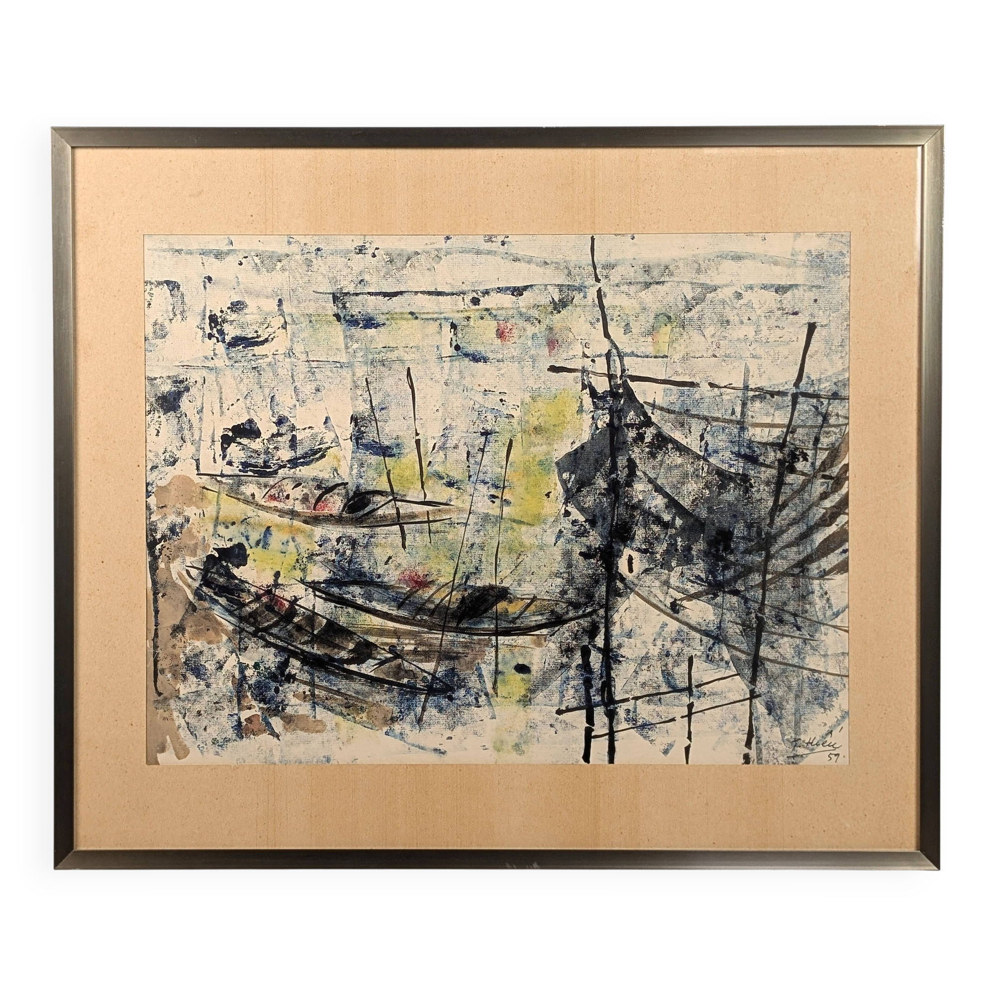 Marine ink and watercolor