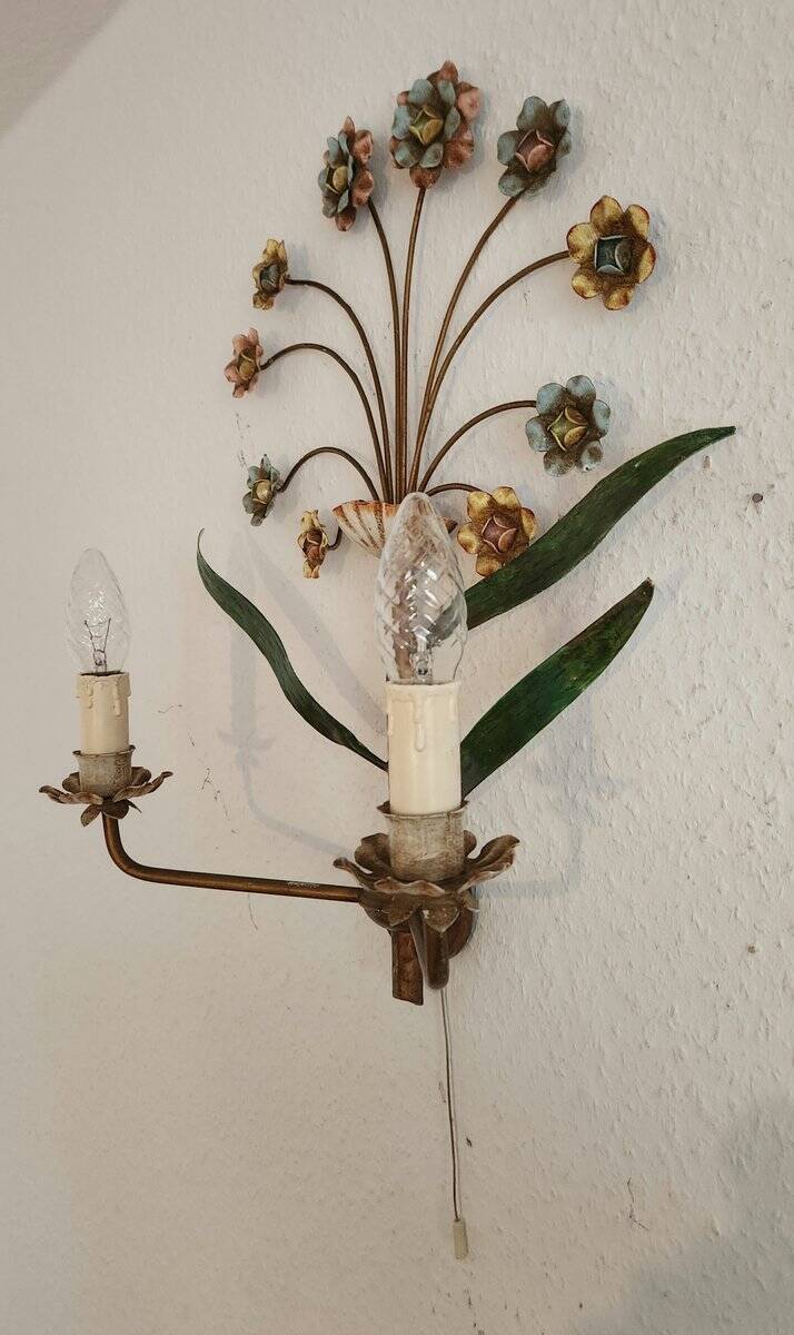 XL Vintage Mid-Century handmade 2 light bouquet wall lamp Italy 1950-1970