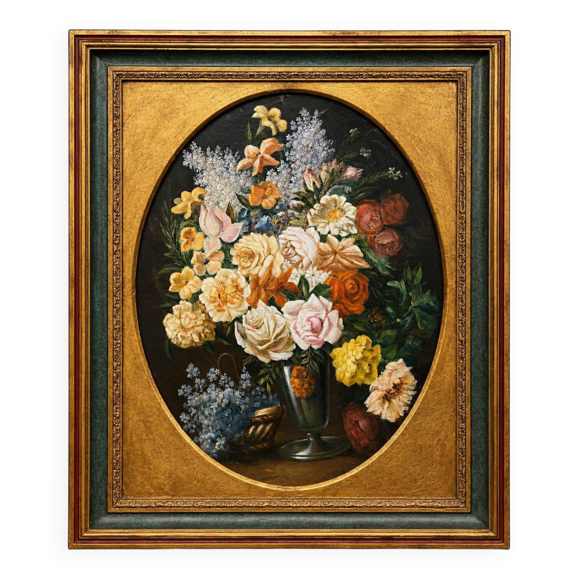 G. Carlier. Still life signed with flowers in a beautiful frame.
